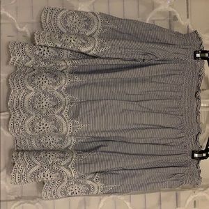 Navy/white stripped off the shoulder